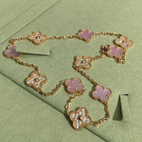 [Aethel]CLOVER 10 MOTIFS DIAMOND PINK MOP NECKLACE