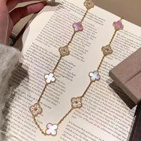 [Aethel]CLOVER 20 MOTIFS DIAMOND PINK MOP NECKLACE