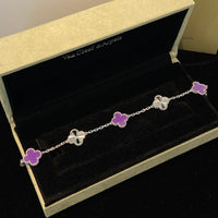 [Aethel]CLOVER  5 MOTIFS  PURPLE VIOLET BRACELET SILVER