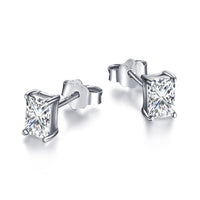 [Aethel]Stylish Shiny Rectangular Center Stone Stud Earrings