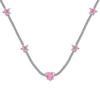 [Aethel]Dazzling Pink Heart Flower Necklace