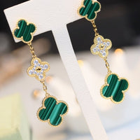 [Aethel]CLOVER EARRINGS GOLD MALACHITE DIAMOND 3 MOTIF
