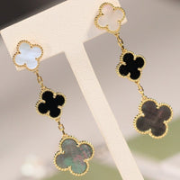 [Aethel]CLOVER EARRINGS GOLD ONYX MOP 3 MOTIF