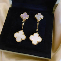 [Aethel]CLOVER 2 MOTIF WHITE MOP EARRINGS