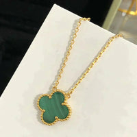 [Aethel]CLOVER 15MM MALACHITE SINGLE FLOWER  NECKLACE