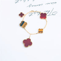 [Aethel]CLOVER BRACELET 5 MOTIFS CARNELIAN TIGER EYE