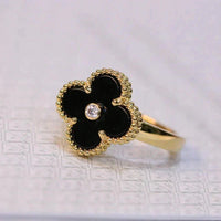 [Aethel]CLOVER ONYX RING GOLD DIAMOND