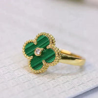 [Aethel]CLOVER MALACHITE RING GOLD DIAMOND