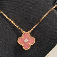 [Aethel]CLOVER 15MM DIAMOND RHODONITE NECKLACE
