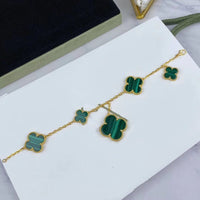 [Aethel]MAGIC CLOVER MALACHITE GOLD BRACELET 5 MOTIFS