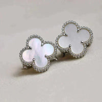 [Aethel]CLOVER MEDIUM 1 MOTIFS  WHITE MOP EARRINGS SILVER