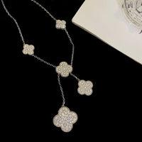 [Aethel]CLOVER 5 MOTIFS SILVER DIAMONDS NECKLACE