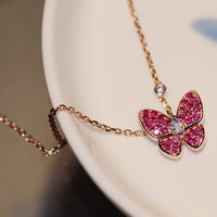 [Aethel]BUTTERFLY RED DIAMOND ROSE GOLD NECKLACE
