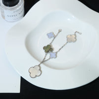 [Aethel]CLOVER BRACELET 5 MOTIFS MOP CHALCEDONY SILVER
