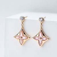 [Aethel]DOUBLE STAR PINK GOLD MOP DROP EARRINGS
