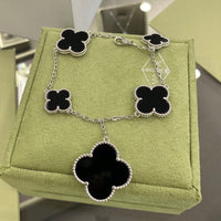 [Aethel]CLOVER 5 MOTIFS SIVLER ONYX BRACELET
