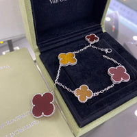 [Aethel]CLOVER 5 MOTIFS SIVLER CARNELIAN TIGER EYE BRACELET
