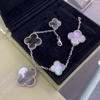[Aethel]CLOVER 5 MOTIFS SIVLER DARK MOP BRACELET
