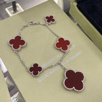 [Aethel]CLOVER 5 MOTIFS SIVLER CARNELIAN BRACELET