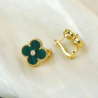 [Aethel]CLOVER MEDIUM 1 MOTIFS MALACHITE DIAMOND EARRINGS