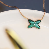 [Aethel]JEUX MALACHITE 1 DIAMOND PINK GOLD NECKLACE