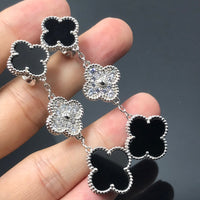 [Aethel]CLOVER 3 MOTIF DIAMOND ONYX SILVER EARRINGS