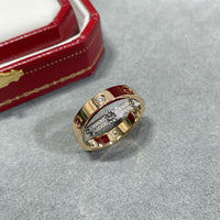 [Aethel]LOVE PINK GOLD SILVER DIAMOND DOUBLE RING