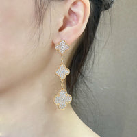 [Aethel]CLOVER 3 MOTIFS DIAMOND PAVED ROSE GOLD EARRINGS
