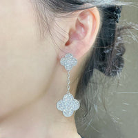 [Aethel]CLOVER 2 MOTIFS DIAMOND PAVED SILVER EARRINGS