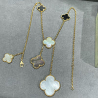 [Aethel]CLOVER 6 MOTIF MOP ONYX GOLD NECKLACE