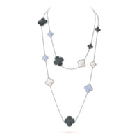 [Aethel]CLOVER 16 MOTIF CHALCEDONY MOP SILVER NECKLACE