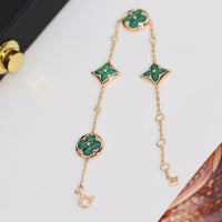[Aethel]STAR AND SUN 4 MOTIF PINK GOLD MALACHITE BRACELET