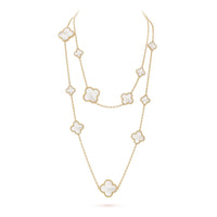 [Aethel]CLOVER 16 MOTIF WHITE MOP GOLD NECKLACE