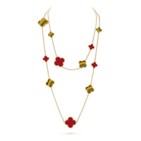 [Aethel]CLOVER 16 MOTIF CARNELIAN TIGER EYE ROSE GOLD NECKLACE