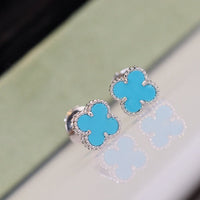 [Aethel]CLOVER MINI TURQUOISE SILVER STUD EARRINGS