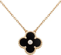 [Aethel]CLOVER 15MM DIAMOND ONYX NECKLACE