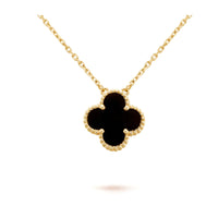 [Aethel]CLOVER 15MM BLACK ONYX SINGLE FLOWER NECKLACE