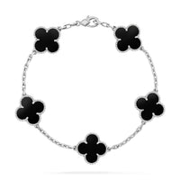 [Aethel]CLOVER 5 MOTIF ONYXS  BRACELET SILVER
