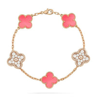 [Aethel]CLOVER 5 MOTIF DIAMOND PINK MOP PINK GOLD BRACELET
