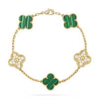 [Aethel]CLOVER  5 MOTIF MALACHITE DIAMOND BRACELET