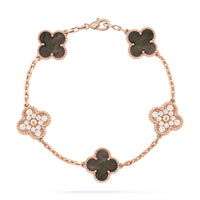 [Aethel]CLOVER 5 MOTIFS DARK MOP AND DIAMONDS PINK GOLD BRACELET