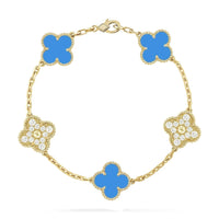 [Aethel]CLOVER 5 MOTIF BLUE CHALCEDONY DIAMOND GOLD BRACELET