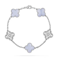 [Aethel]CLOVER  5 MOTIF DIAMOND PURPLE CHALCEDONY BRACELET SILVER