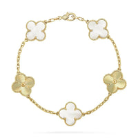 [Aethel]CLOVER BRACELET 5 MOTIF WHITE MOP PINK GOLD
