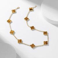 [Aethel]CLOVER 10 MOTIFS TIGER EYE NECKLACE