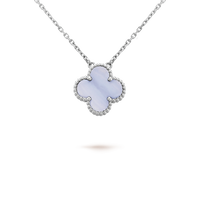 [Aethel]CLOVER 15MM BLUE CHALCEDONY NECKLACE SILVER