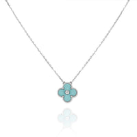 [Aethel]CLOVER 1 DIAMOND LIGHT BLUE SILVER NECKLACE