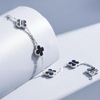 [Aethel]CLOVER 5 MOTIF VEINED ONYX BRACELET SILVER