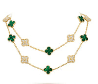 [Aethel]CLOVER 20 MOTIFS MALACHITE DIAMOND NECKLACE