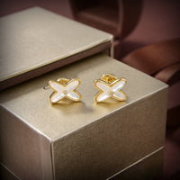 [Aethel]JEUX DE WHITE MOP GOLD DIAMOND EARRINGS